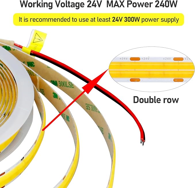 GOMING 32.8ft(10M) 24V Double Row COB LED Strip Light Cool White 6000K 6000LEDs CRI 93+ 20000lm Uniform Glow Dotless Not Waterproof IP20 Flexible LED Tape Lights for DIY Home Decor(No Power Supply)