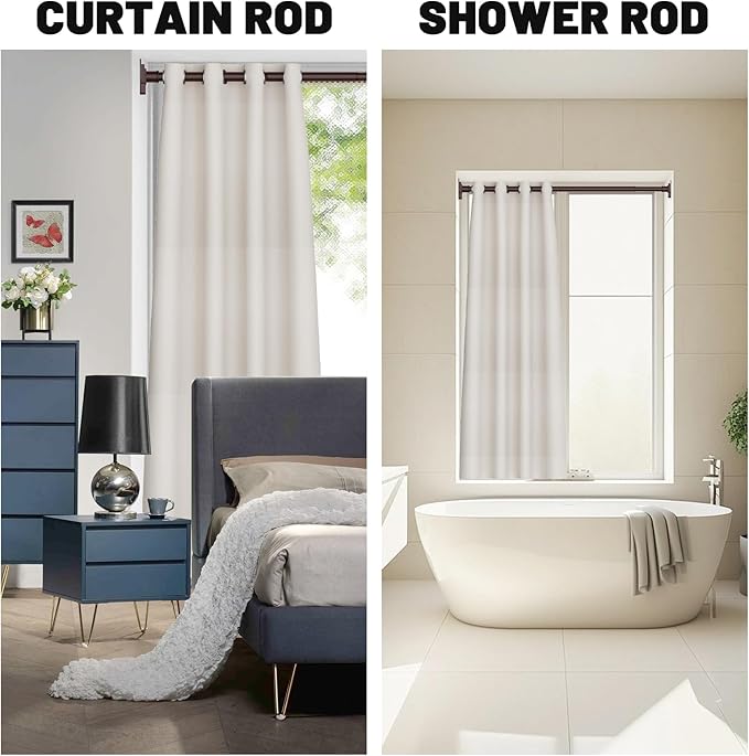UIOSANRT Brown Shower Curtain Rod 31-79 inches, Stainless Steel Shower Rod & Tension Rod, Adjustable Tension Shower Curtain Rod for Bathroom, Windows, Closet