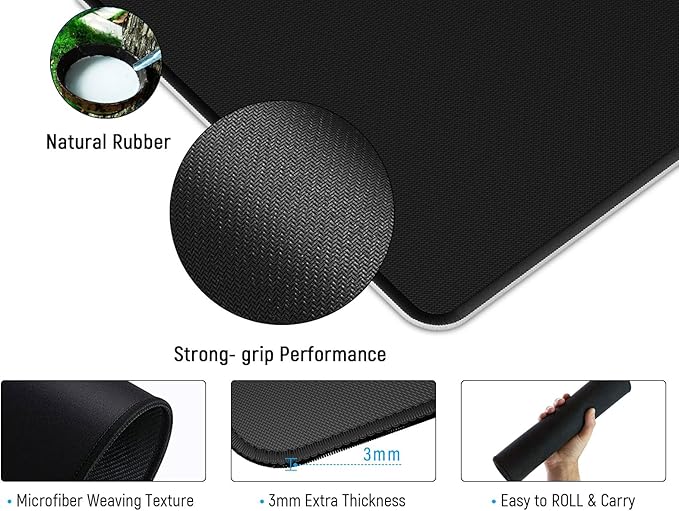 JIALONG White Topographic Large Gaming Mouse Pad, XXL Mousepad, Big Mouse Mat Desk Pad for Keyboard and Mouse, Gaming Computer Laptop PC Desk Office Accessories