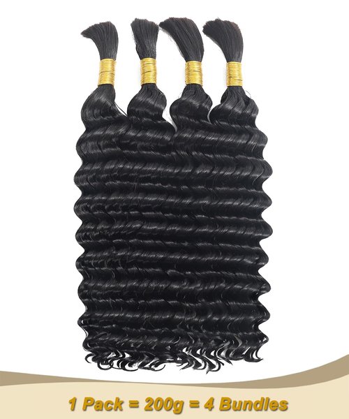 Bulk Human Hair for Braiding - 12A Curly Human Hair Bundles for Black Women - 20 inch, Deep Wave, No Weft, Boho Braids - 100% Unprocessed Brazilian Virgin Human Hair Extensions - Beauty Youth
