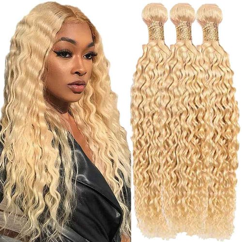 Fabimiya 22 24 26 Inch Bundles Human Hair Blonde 613# Jerry Curly Human Hair Bundles Unprocessed Soft Sewn In Hair with Double Weft for Black Women