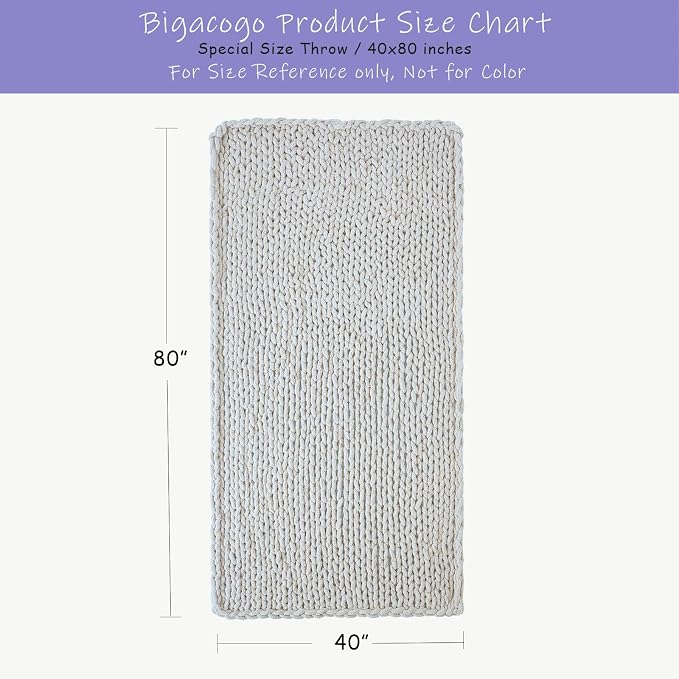 Bigacogo Chunky Knit Throw Blanket for Couch, 40x80 inches, 100% Hand Knitted with Thick Jumbo Chenille Yarn, Cozy Soft Large Rope Knot Cable Crochet Blankets for Sofa Bed Living Room, Navy Blue