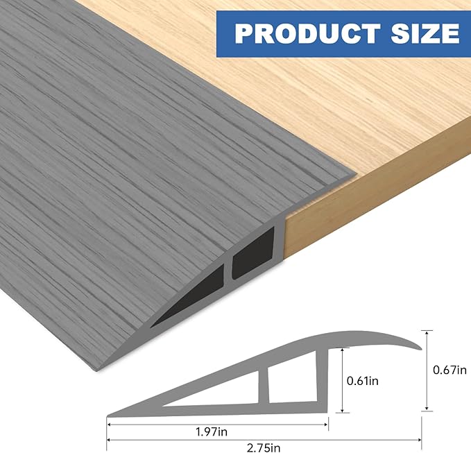 Vinyl Door Threshold Flooring Transition Strip Self Adhesive Carpet Edging Strip for Laminate Doorway Edge Threshold from 2/5" to 3/5" (Light Gray Wood Grain, 10 Ft)