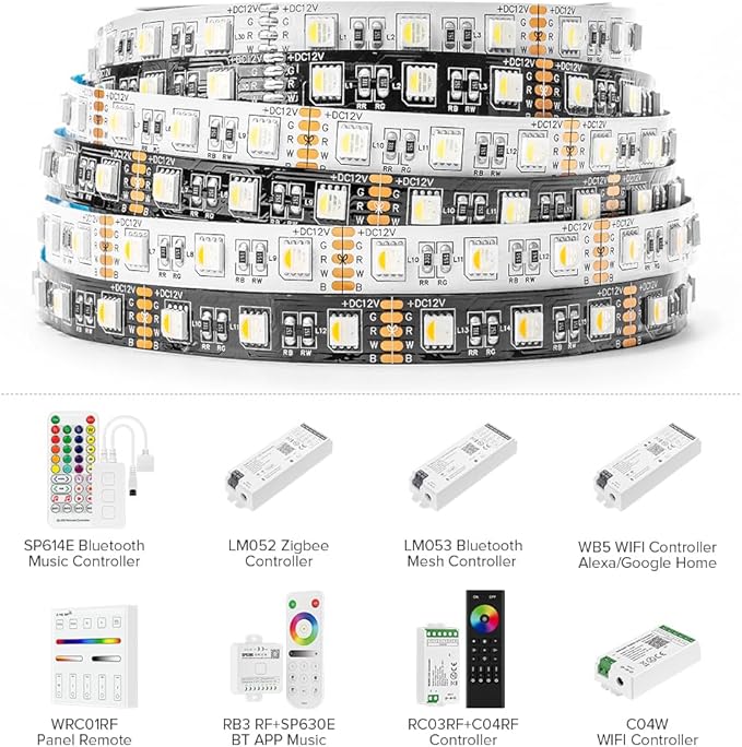 BTF-LIGHTING RGBW LED Strip Lights,UL Listed,5050 4 Colors in 1 RGB + 2700K-3000K Warm White,24V DC,16.4ft/5m 60LEDs/m 12mm Black PCB, IP30 for Home Decoration(No Adapter or Controller)