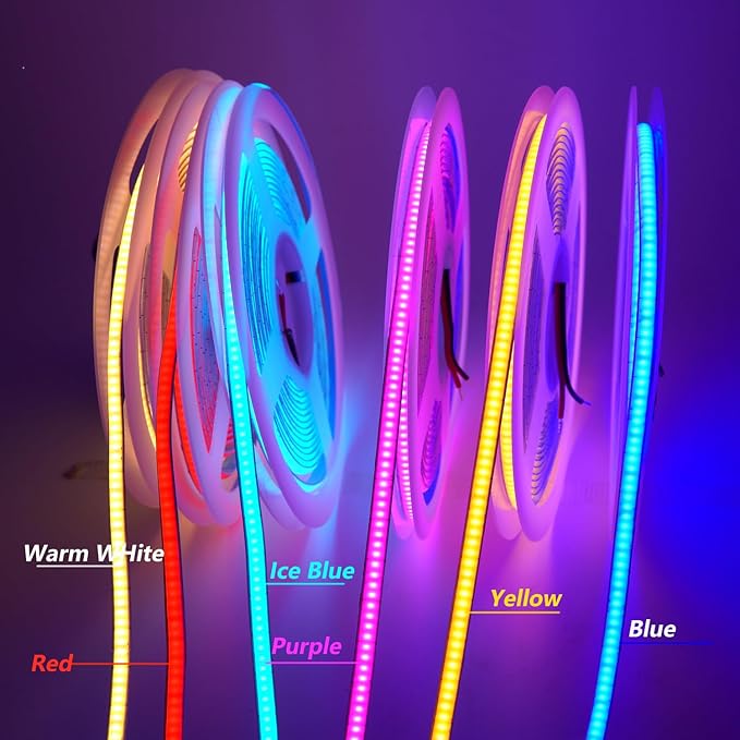 5mm COB LED Strip,12V 400LEDs/m RA>90 High CRI LED Tape Light,Multiple color options, Cuttable Flexible,16.4FT 2000LEDs IP30 COB LED Light for Indoor House Kitchen Room Decor (Yellow)