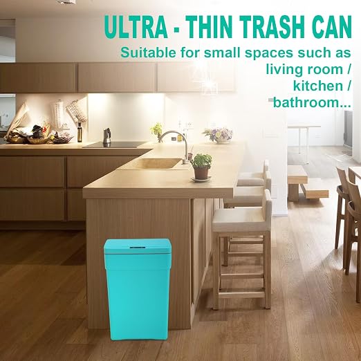 BestOffice 13 Gallon Trash Can Automatic Kitchen Trash Can Touch Free High-Capacity Garbage Can with Lid for Bedroom Bathroom Home Office 50 Liter (Black, 1) (4, Blue)