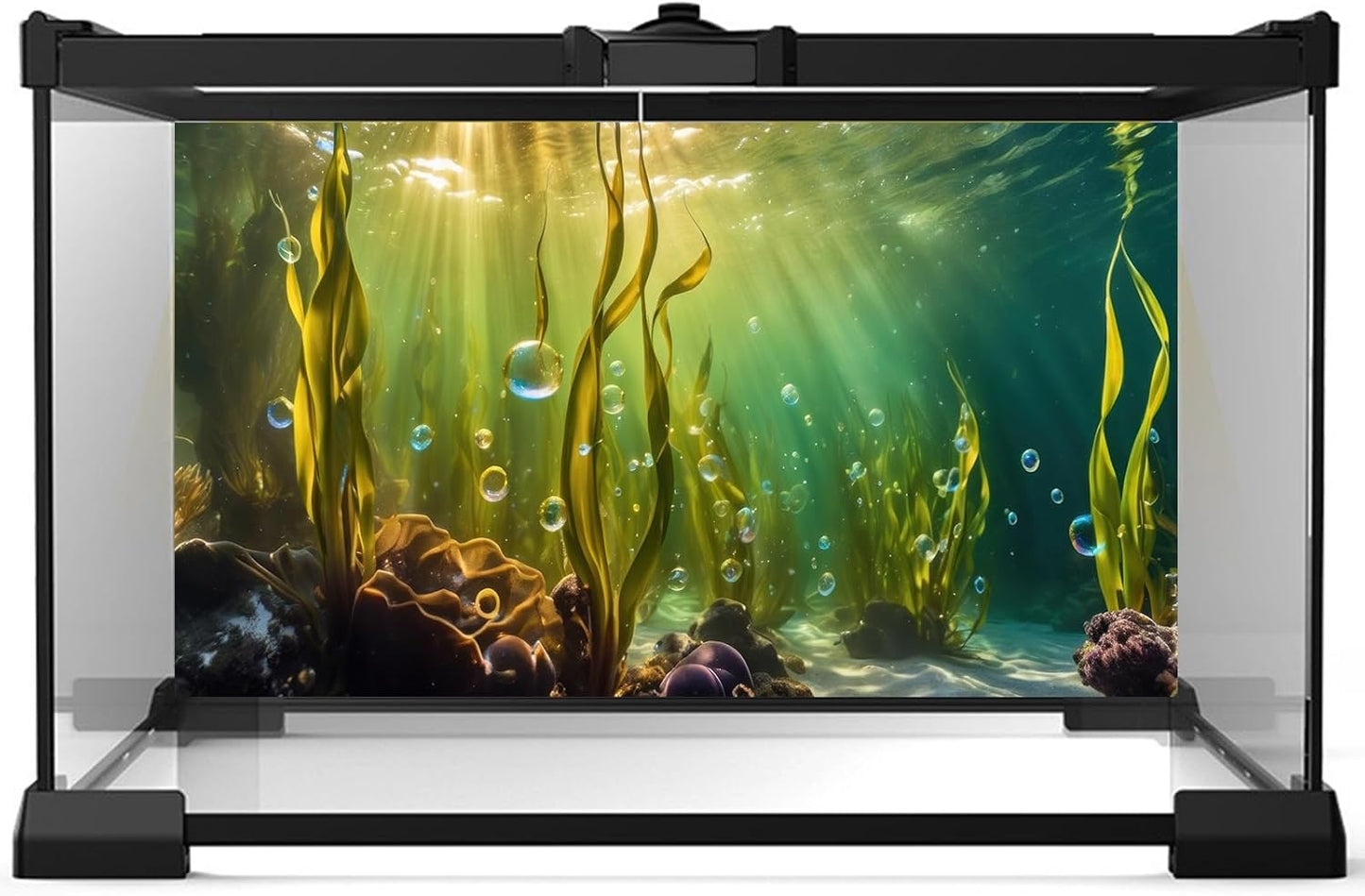 Aquarium Background Underwater Beautiful Coral Reef with Seaweed Bubbles Terrarium Backdrop Aquatic Plants Sunlight Rays Fish Tank Background Tank Aquarium Wallpaper Poster Decor Vinyl 60x24in