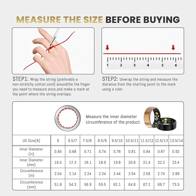 Smart Ring for Women Men, Health Tracker with Heart Rate/Blood Oxygen/Blood Pressure/Sleep Monitoring/Step Counting, IP68 Waterproof Fitness Ring, No App Fees for iPhone & Android (Silver, 14#)