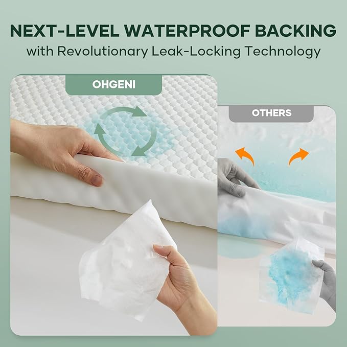 OhGeni 100% Waterproof Mattress Protector, Crib Size-2 Pack Mattress Pad, Fits 3"-6" Mattresses with Deep Pocket, Cooling, Breathable Fitted Sheets, Soft Bed Cover, Noiseless, Machine Washable