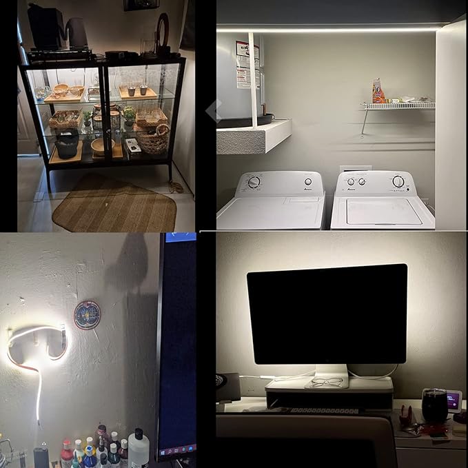 dephen 5V USB LED Light Strip 4.9ft, 480LEDs Daylight Dotless COB String, Flexible and Cuttable Rope Lighting, CRI 90, Self Adhesive Tape for TV Backlight, Bedroom, Cabinet, Mirror, DIY