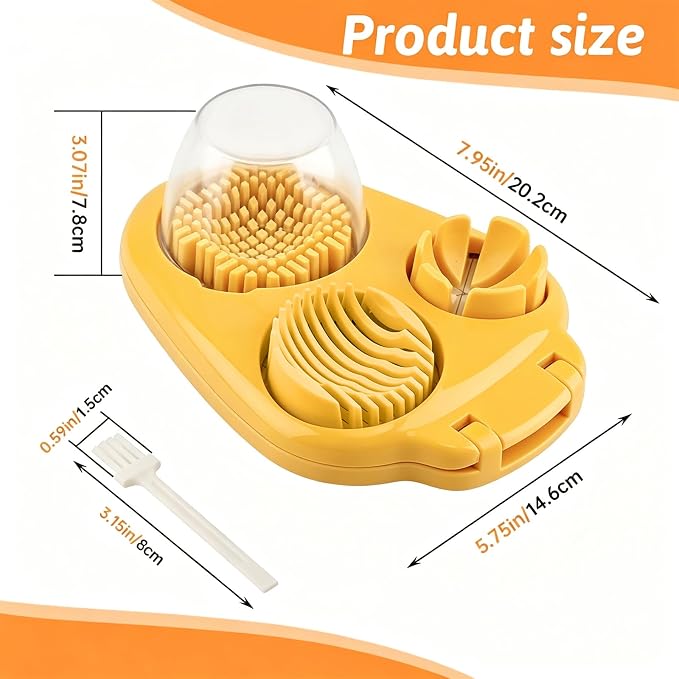 3 in 1 Boiled Egg Slicer, 3 Slice Modes Chopper Cutter with Brush, Manual Egg Slicer Steel Wire Dicer for Hard Boiled Eggs, Kitchen Gadget for Soft Fruit Butter, Labor Saving (Yellow)