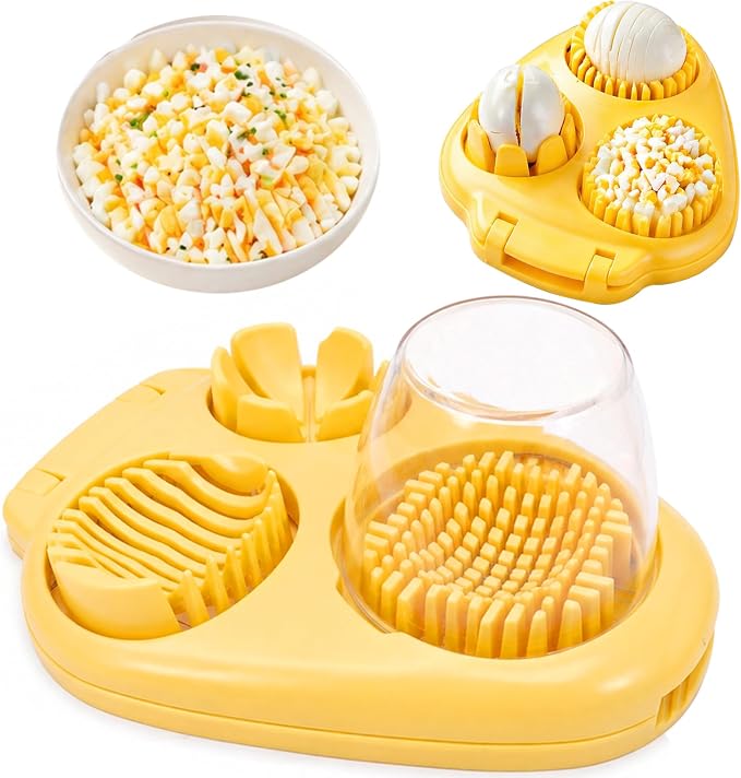 JAYVAR Egg Slicer for Hard Boiled Eggs - 3 Slice Modes Egg Chopper, Eggs Cutter with Sturdy Stainless Steel Wire, Strawberry Slicer, Dishwasher Safe Boiledegg Slicers with Container for EggSalad