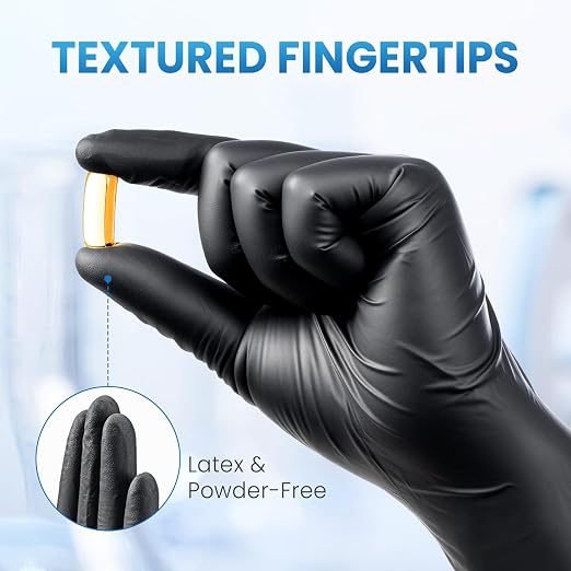 Borje Nitrile Gloves Medium, 1000 Count Disposable Gloves, Black, Latex-Free Powder-Free, Medical Exam, Food Safe, Cleaning, Cooking