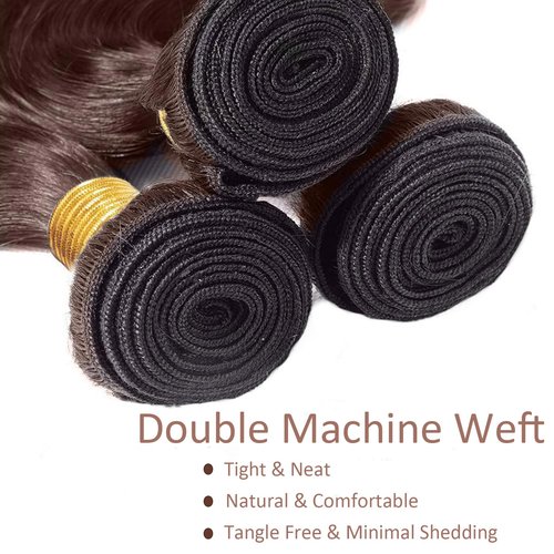Fabimiya 16 18 20 Inch Human Hair Bundles Brown 4# Water Wave Bundles Human Hair Unprocessed Soft Sewn In Hair with Double Weft for Black Women