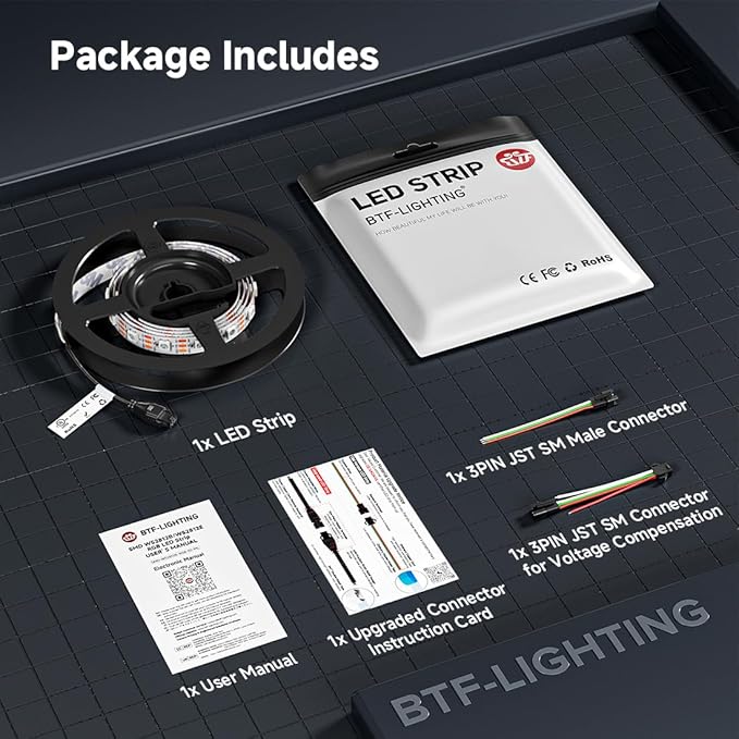 BTF-LIGHTING WS2812B IC RGB LED Strip,UL Listed,Pure Gold Wires,DC5V 3.28FT 60LED 5050SMD,Individually Addressable,Flexible for DIY Chasing Full Color Project,3M Tape,IP30(No Adapter or Controller)