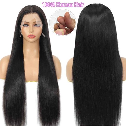 Zlzlblbl Straight Human Hair Wigs 18inch 13x6 Hd Lace Front Wigs Human Hair Pre Plucked 100 Percent Human Hair Wigs for Women Natural Color Glueless