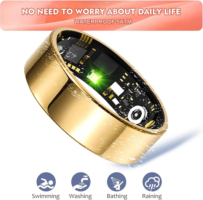 Smart Ring Health Tracker for Women Men, Sleep Tracker with Heart Rate,SpO₂,Blood Pressure, Fitness Ring for Activity Monitoring, No Subscription, Step Tracker Ring for ios&Android (Enamel color, #9)