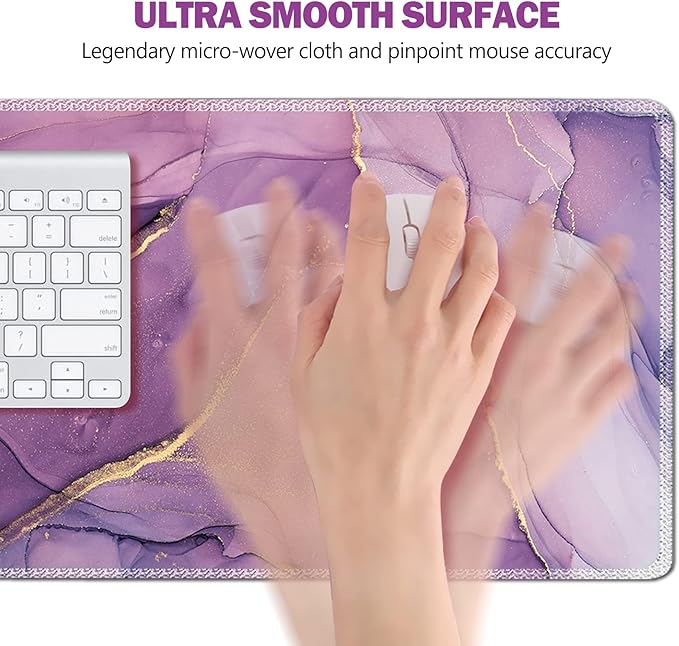 Large Gaming Mouse Pad, AIMSA Extended Mouse Pad with Stitched Edge, XL Keyboard Mouse Mat Non-Slip Rubber Base Desk Pad 31.5x15.7inch for Office Home Game Work -Purple Marble