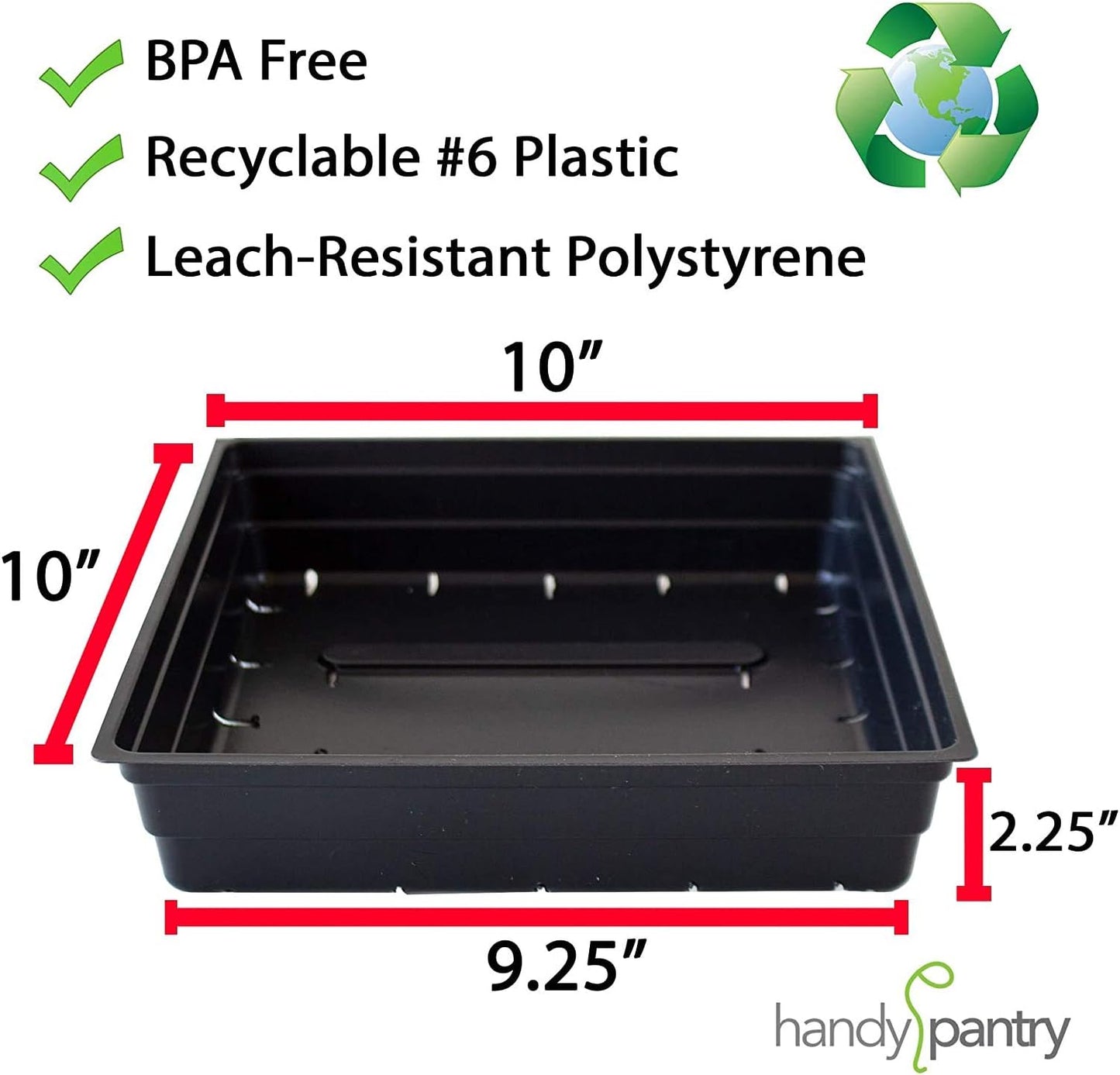 10" x 10" Garden Growing Trays with Drain Holes - 5-pack Recyclable Plastic Plant Trays for Wheatgrass Sprouting Tray, Microgreens Growing Trays, Hydroponic Trays, Nursery Flats, & Greenhouse Supplies