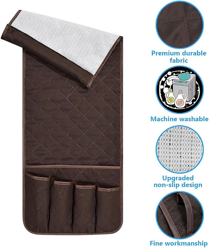 Sofa Armrest Organizer Non-Slip Arm Chair Bedside Caddy Storage Organizer for Recliner Couch with 5 Pockets for Cell Phone TV Remote Control Magazines(Coffee)