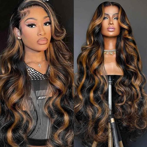 HANGFIRST 13x6 Ombre Lace Front Wig Human Hair 1B/30 Highlight 180% Density Body Wave Brazilian Virgin Human Hair Wigs for Women Pre Plucked with Baby Hair 20Inch