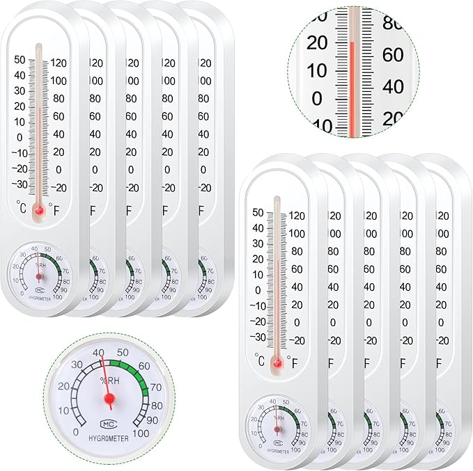 Leinuosen 5 Pcs Indoor Outdoor Wall Thermometer Humidity Meter Vertical Thermometer and Hygrometer Wireless Temperature Humidity Gauge Meter with Fahrenheit/Celsius for Patio Garden