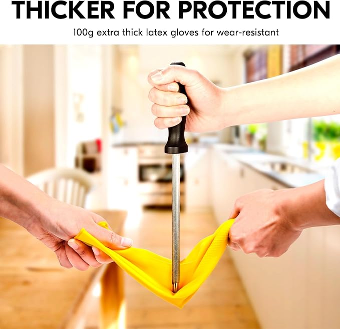 Vgo... 10-Pairs Reusable Household Gloves, Rubber Dishwashing gloves, Extra Thickness, Long Sleeves, Kitchen Cleaning, Working, Painting, Gardening, Pet Care (Size XL, Yellow, HH4601)