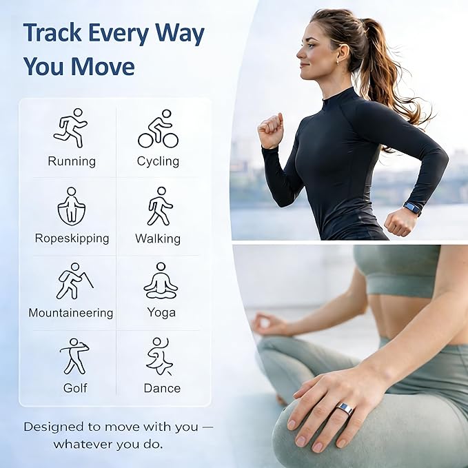 Smart Ring for Women Men,Sleep Tracking Wearable,Fitness Tracker Ring with Step/Heart Rate/Blood Oxygen/Distance/Calorie,Clock Vibration,No Subscription Fee,5ATM Water (Silver, 13)