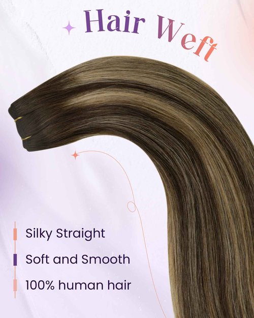 LaaVoo Sew in Hair Extensions Real Human Hair Brown Weft Hair Extensions Human Hair Brown Hair Sew in Extensions for Women Long Hair 22 Inch 100g