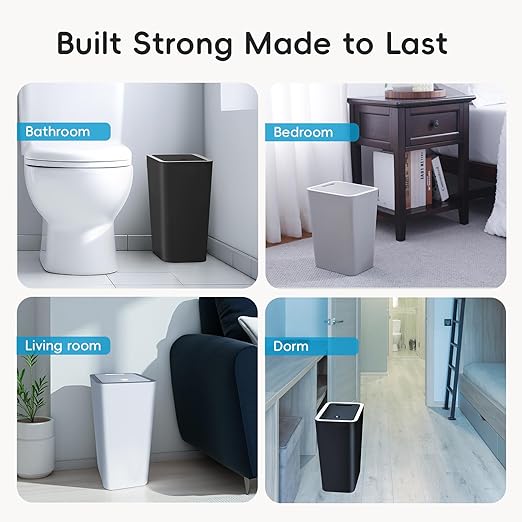 Lysam Small Trash Can, 3 Pack 4 Gallons Bathroom Garbage Can with Lid Press-Top, Small Waste Basket with Trash Bags, Slim Plastic Garbage Bin for Dorm, Office, Bedroom, Kitchen, Living Room (White)
