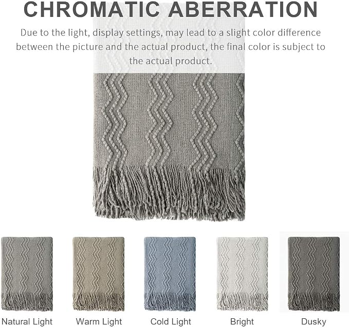 BOURINA Throw Blanket Textured Solid Soft Sofa Throw Couch Cover Knitted Decorative Blanket, 60 inch x 80 inch Dark Grey