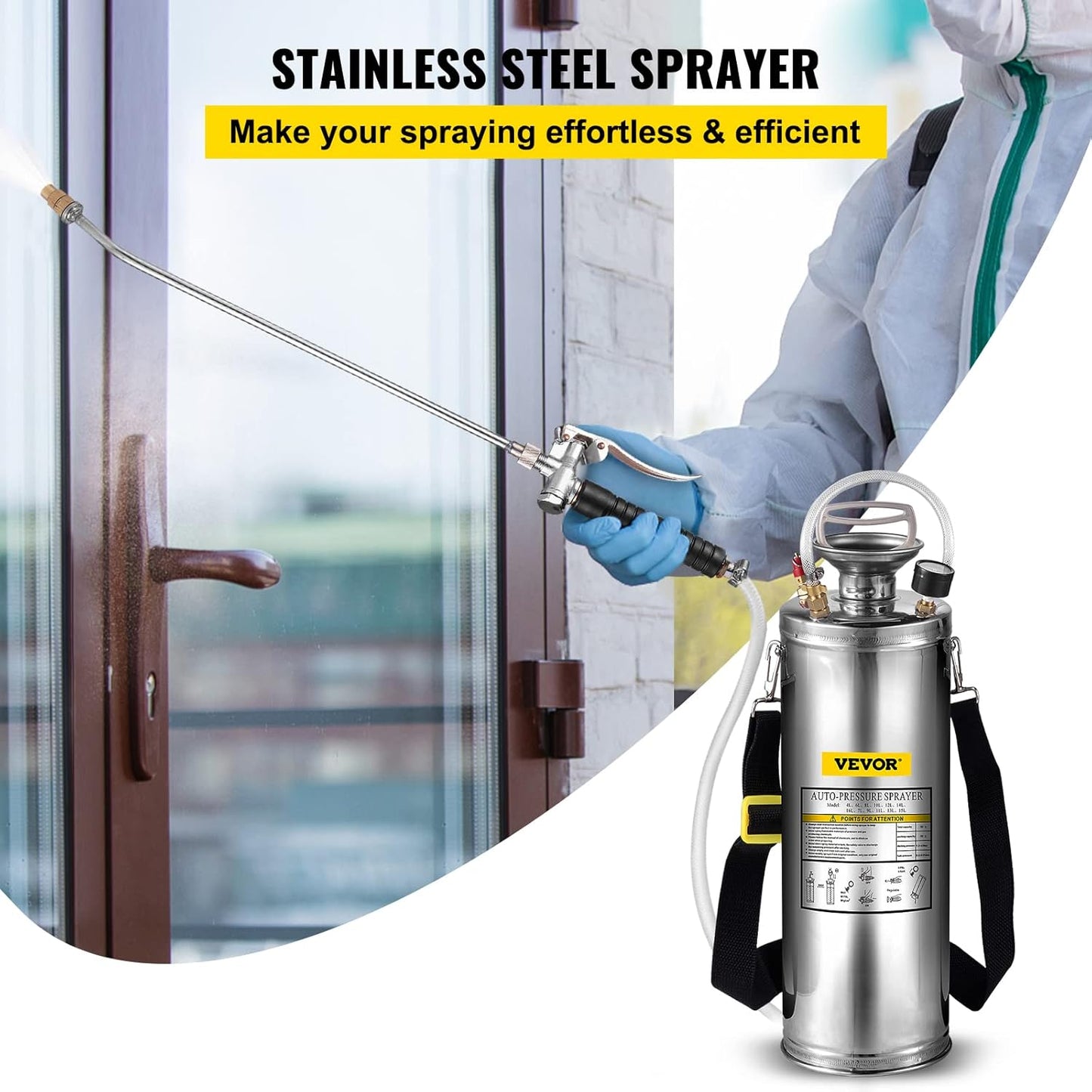 Happybuy 3 Gallon Stainless Steel Sprayer, 20" Wand & 3FT Reinforced Hose, Hand Pump Sprayer with Pressure Gauge, Safety Valve & Adjustable Nozzle, Weed Sprayers for Lawn, Gardening & Sanitizing