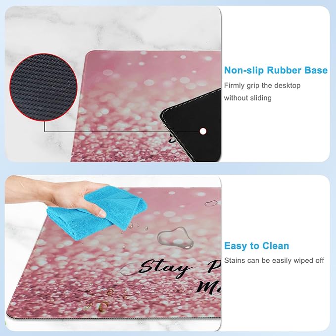 Pink Large Gaming Mouse Pad with Coaster, Desk Mat, Mouse Pad for Computer Keyboard Laptop Office Decor, Stitched Edges Extended Mousepad, 31.5'' x15.6''-Letter L