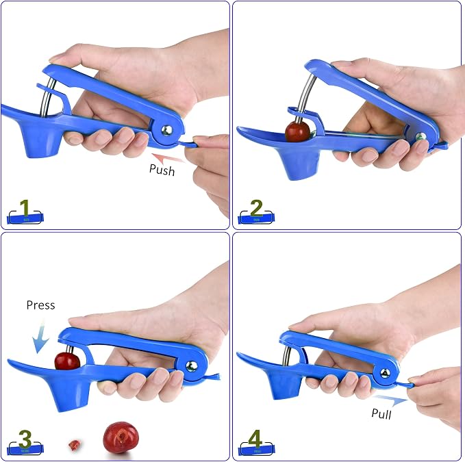 Cherry Pitter - UCMORX Stainless Steel Cherries Pitter Tool Cherries Corer Cherry Remover for Making Cherry Jam with Lock Design(Blue)