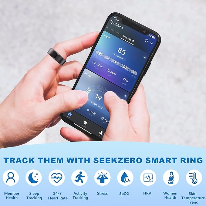 Smart Ring for Women Men, Titanium Fitness Ring with Heart Rate, Stress & Sleep Monitoring,Step & Calorie Counter, 5ATM Waterproof for iPhone and Android,No Subscription Fee (Black, 11)