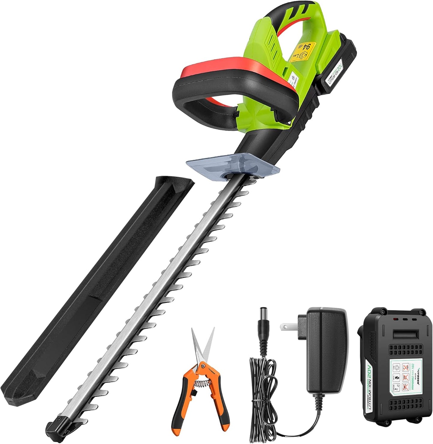 VIVOSUN 20" Cordless Hedge Trimmer, 20V Electric Bush Trimmer, 1400 RPM Shrub Trimmer, Dual-Action Laser Blade, 3/5" Cutting Capacity, Lightweight & Compact Trimmer, Battery and Fast Charger Included