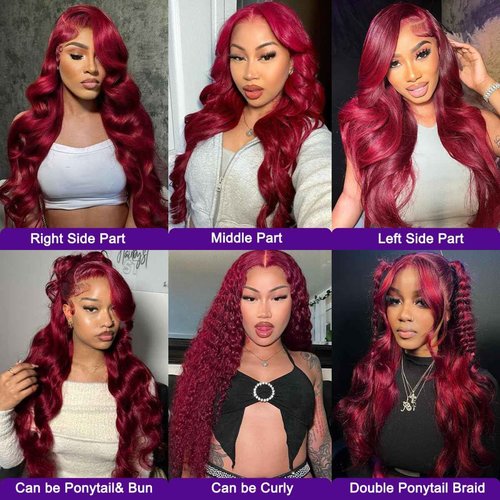 Diwionte 99J Burgundy Lace Front Wigs Human Hair Body Wave 13x6 HD Transparent Lace Front Wigs Human Hair Pre Plucked with Baby 99j Red Wine Glueless Human Hair Wigs for Women 26 Inch