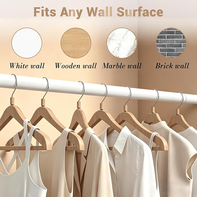 Closet Rod Adjustable 17 to 68 Inch, 1-1/4” Diameter, Closet Rods for Hanging Clothes, Stepless Metal Heavy Duty Hanging Rod for Closet Wardrobes Laundry RV (White)