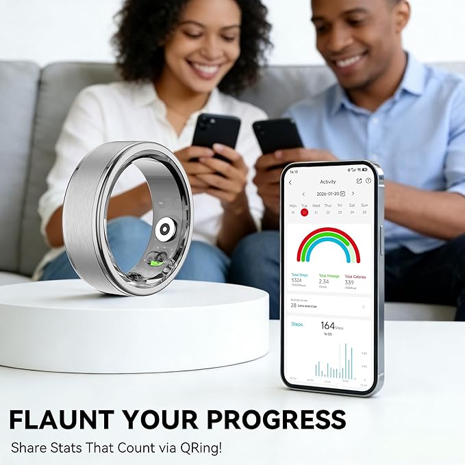 Smart Ring for Women Men,Fitness Ring with 24/7 Activity Tracking,Stress,Sleep Monitoring,No APP Subscription Fees,Compatible with iOS & Android, HarmonyOS Silver, 12#