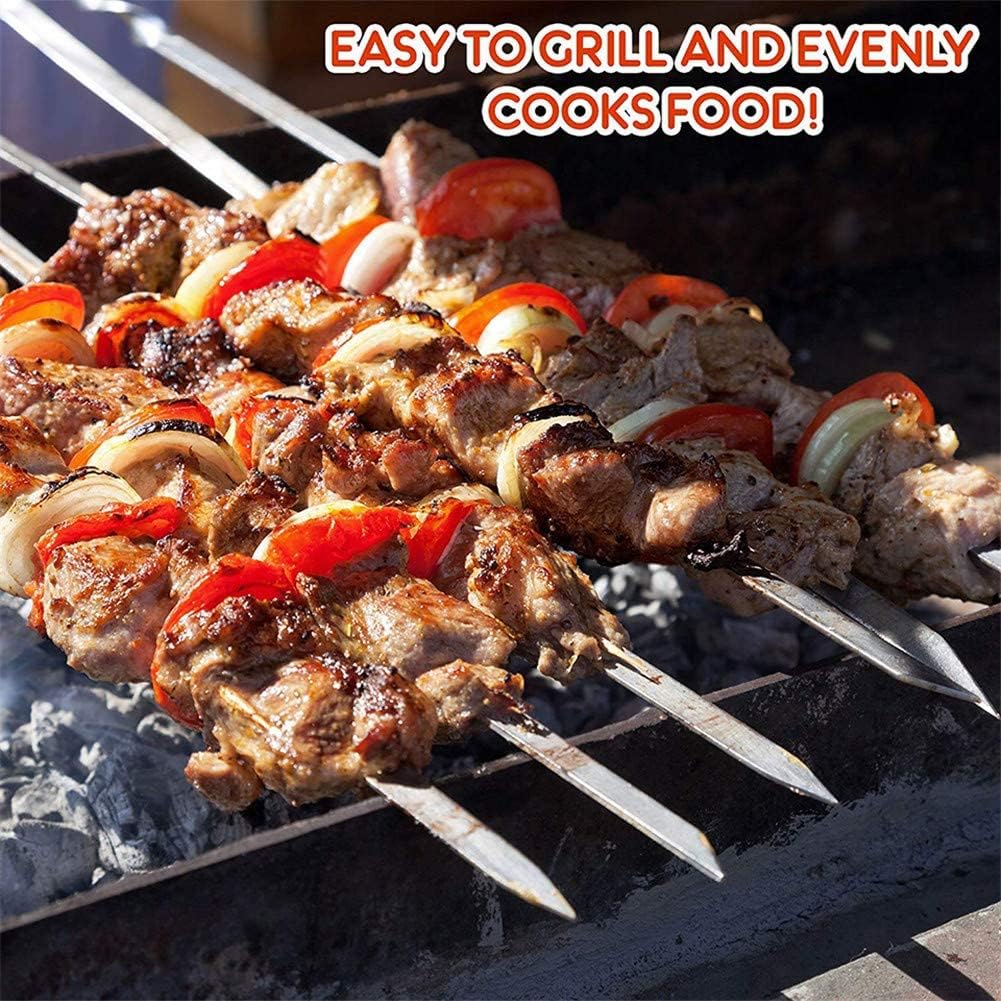 18PCS Kabob Skewers Flat Metal BBQ Barbecue Skewer 16" Long Stainless Steel Shish Kebob Sticks Wide Reusable Grilling Skewers Set for Meat Shrimp Chicken Vegetable, 18 Pack