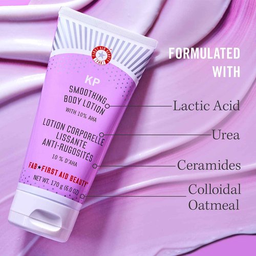First Aid Beauty - Smooth Operators Trio: KP Bump Eraser Body Scrub, 8 oz, Smoothing Lotion, 6oz, and Ingrown Hair Pads, 28 Pads, Deep Moisture Exfoliating Skin Treatment Set with BHA & AHA, 3ct