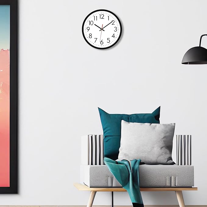 Lumuasky 2 Pack Black Wall Clock,12 Inch Silent Non Ticking Quartz Battery Operated Round Analog Classic Clock for Classroom School Office Living Room Bedroom Home