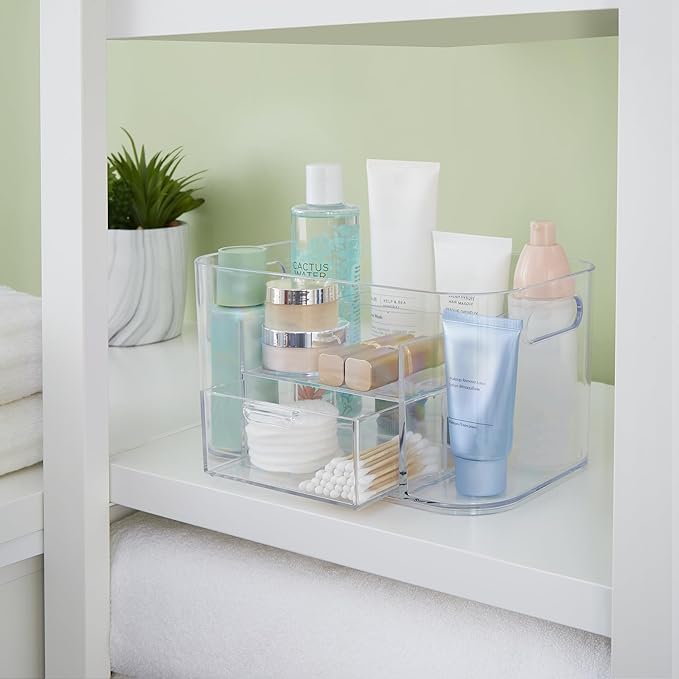 STORi Bliss Clear Makeup Organizer for Countertop, Divided Bathroom Organizer & Storage Drawer, Makeup Brush Holder, Cosmetic & Nail Polish Organizer, Made in USA
