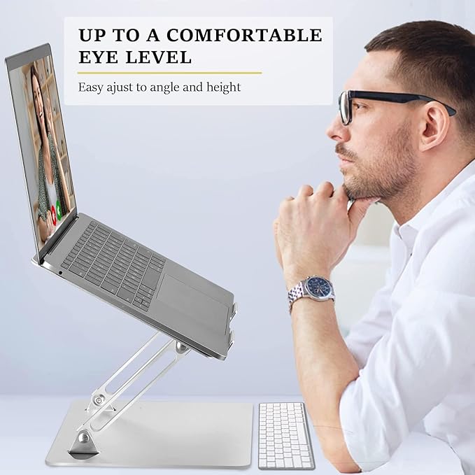 Laptop Stand for Desk, Ergonomic Aluminum Laptop Stand Adjustable Height, Foldable Laptop Riser for 10-17 Inchs Laptop(Silver)