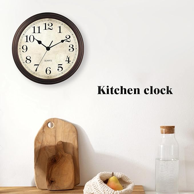 Wall Clock, Bronze Silent Non Ticking Battery Operated Clocks, Decorative for Living Room, Bedrooms, Kitchen, Office (14 inch)