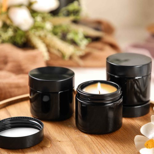 Domensi 72 Pcs 2 oz Glass Jars with Lids Travel Size Round Leakproof Empty Cosmetic Jars with Inner Liners Lid for Storing Makeup Lotions Face Cream Ointments Candle DIY Making (Black)