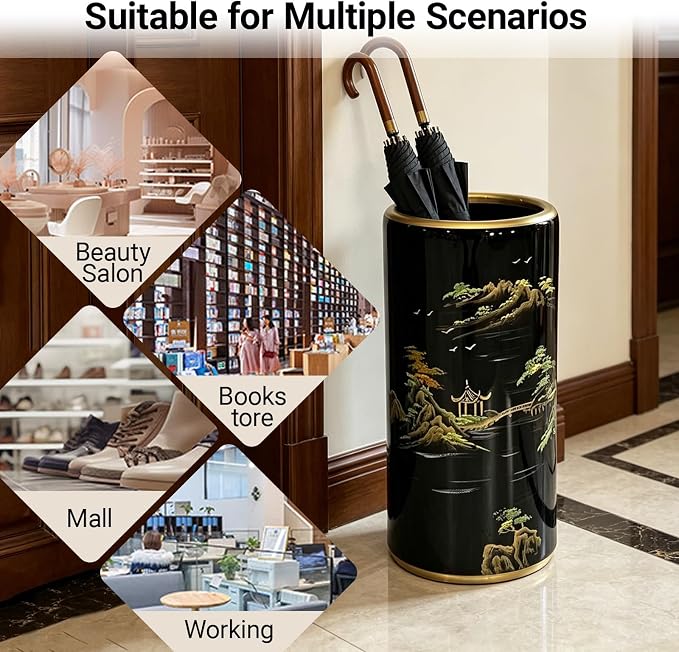 Ceramic Umbrella Stand Umbrella Holder for Entryway Hand-Made Umbrella Stand Barrels Umbrella Holder Cane Floor Standing Vase Ceramic Storage Bucket for Home Office Entrance Indoor.(B)