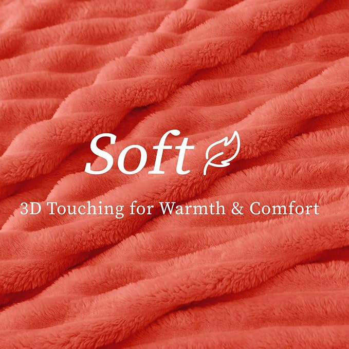 BEDELITE Twin Blanket for Couch & Bed, 300GSM Soft & Warm Fleece Blanket, Decorative and Giftable Striped Coral Red Blankets for Women, Men, 60"x80"
