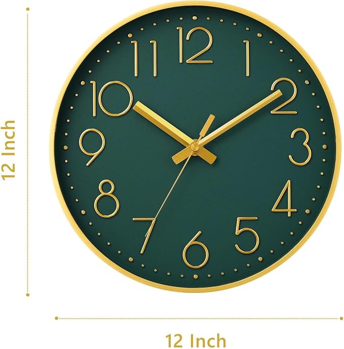 DAXSMY Wall Clock - 12 Inch Silent Non-Ticking Modern 3D Wall Clocks Battery Operated - Decorative Clock for Kitchen, Home Office, Bathroom, Bedroom, Living Room(Dark Green)