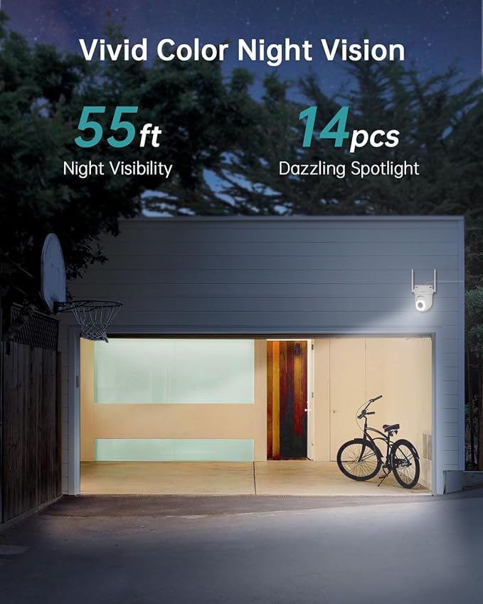 ZUMIMALL 2K Wired Outdoor Camera, 2.4G/5G WiFi Security Camera, 3MP, 24/7 Recording, AI Motion Detection, Cloud & SD Card Storage, 2-Way Audio, 360° PTZ Auto Tracking, Work with Alexa, IP66-2-Pack